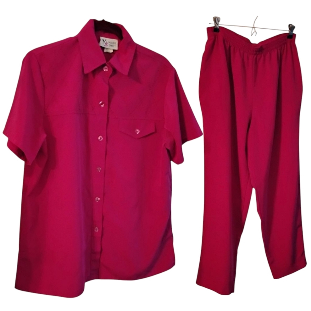 Maggie Sweet Pantsuit Set, Magenta Pink, Women's Size Petite M, Pre-owned